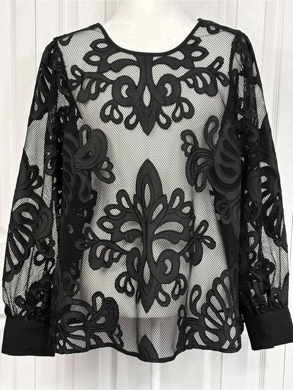 NWT Torrid Deep Black Sheer Mesh Embroidered Long Sleeve Blouse Large